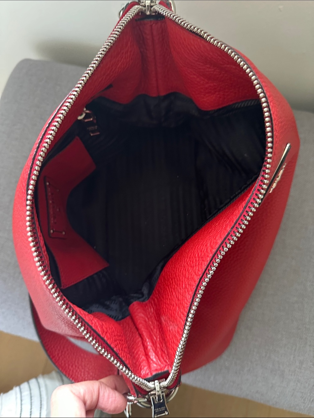 Prada Vibrant Red Pebbled Leather Shoulder Hobo - Picture 5 of 6